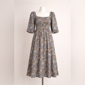 Sweet Lemon Floral Midi Dress | Size Medium | Puff Sleeve Cottagecore Boho